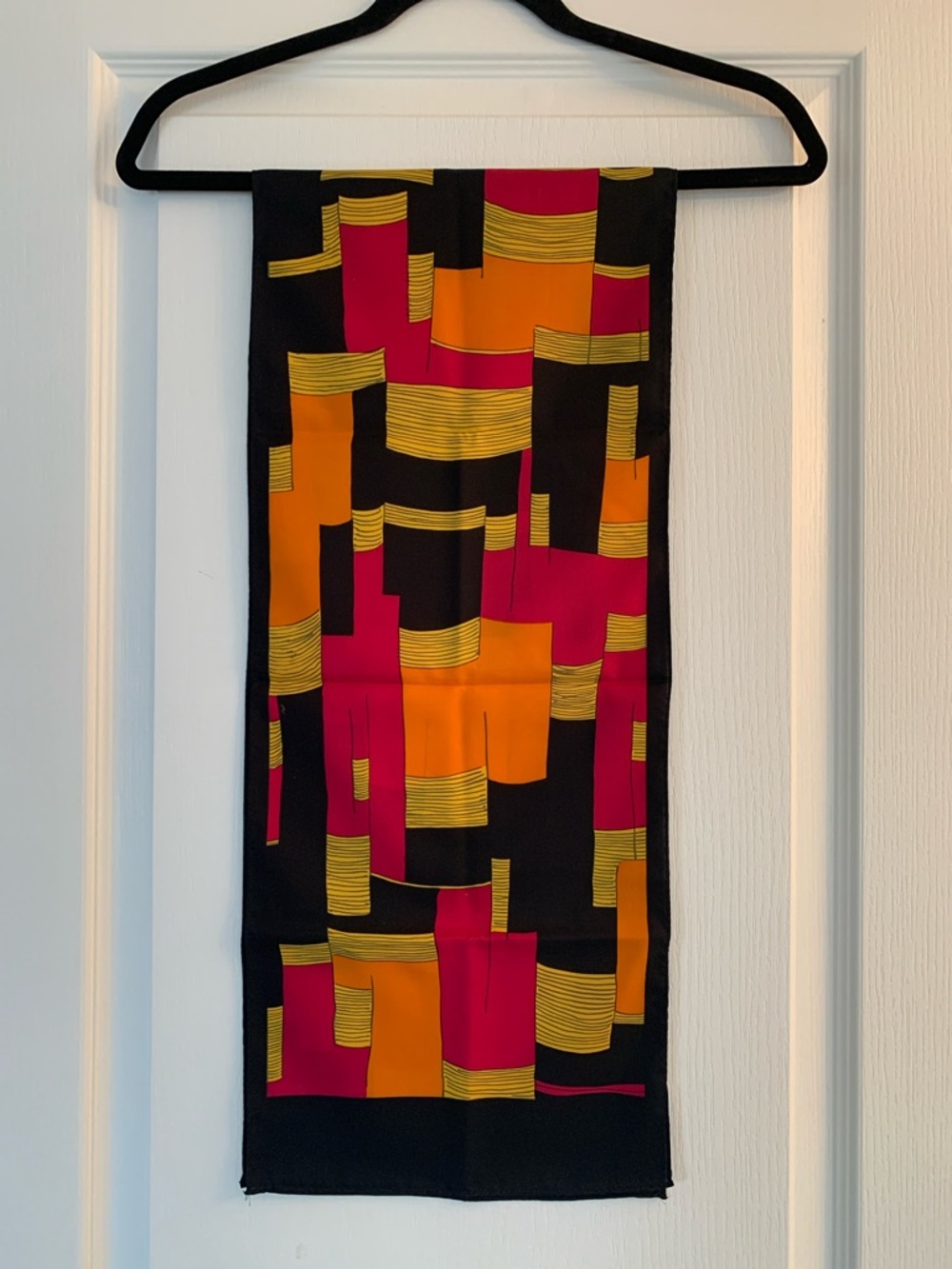 Monique Martin Bold Abstract Scarf in Black, Pink, Orange & Yellow